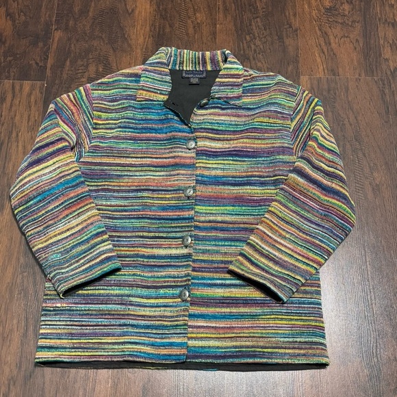 LIFESTYLE Multicolor Striped Button-Up Woman’s Jacket BoHo-Hippie M GUC - Picture 10 of 15